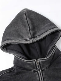 Men’s Distressed Zip-Up Hoodie – Soft Washed Cotton Streetwear Pullover
