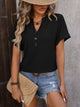 Mandy Eyelet Notched Short Sleeve T-Shirt Trandify deal