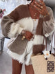 Color Block Open Front Cardigan - Basic Long Sleeve Polyester Top
