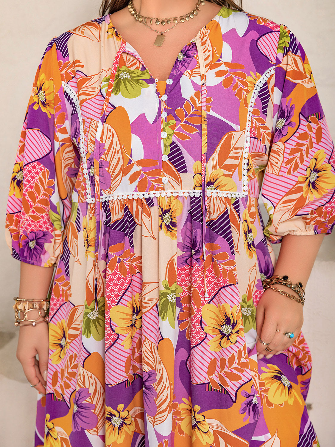 Plus Size Printed Tie Neck Maxi Dress Trandify Deal