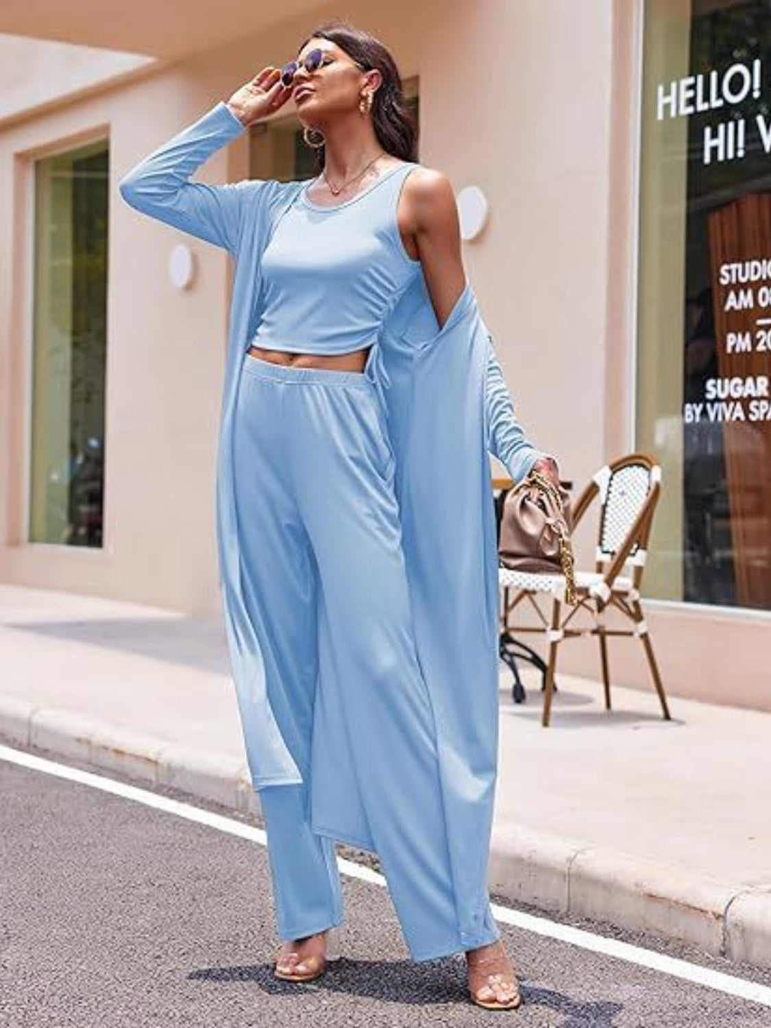 Drawstring Tank, Long Sleeve Cover Up and Pants Set Trandify Deal