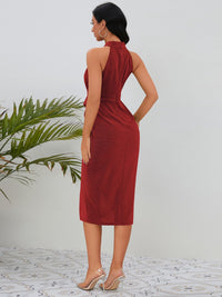 Slit Ruched Mock Neck Sleeveless Dress Trandify deal