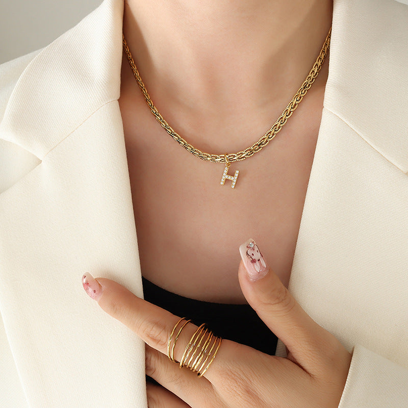 Brass Inlaid Zircon Letter Pendant Necklace Trandify deal