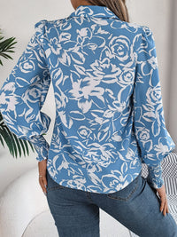 Printed Collared Neck Lantern Sleeve Shirt Trandify deal