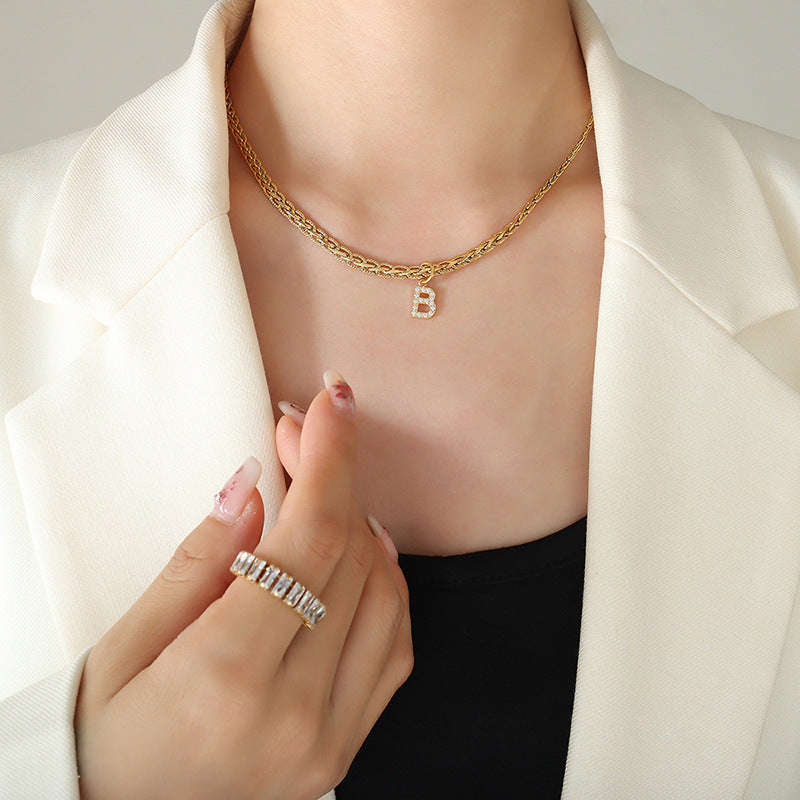 Brass Inlaid Zircon Letter Pendant Necklace Trandify deal
