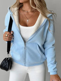 Full Size Zip Up Long Sleeve Hooded Outerwear Trandify Deal
