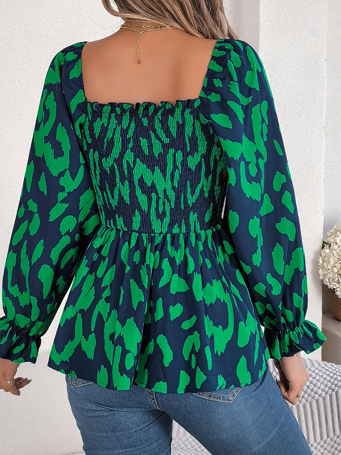 Square Neck Flounce Sleeve Blouse Trandify Deal