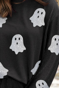 Glitter Ghost Round Neck Long Sleeve Top and Shorts Set - Trandify Deal