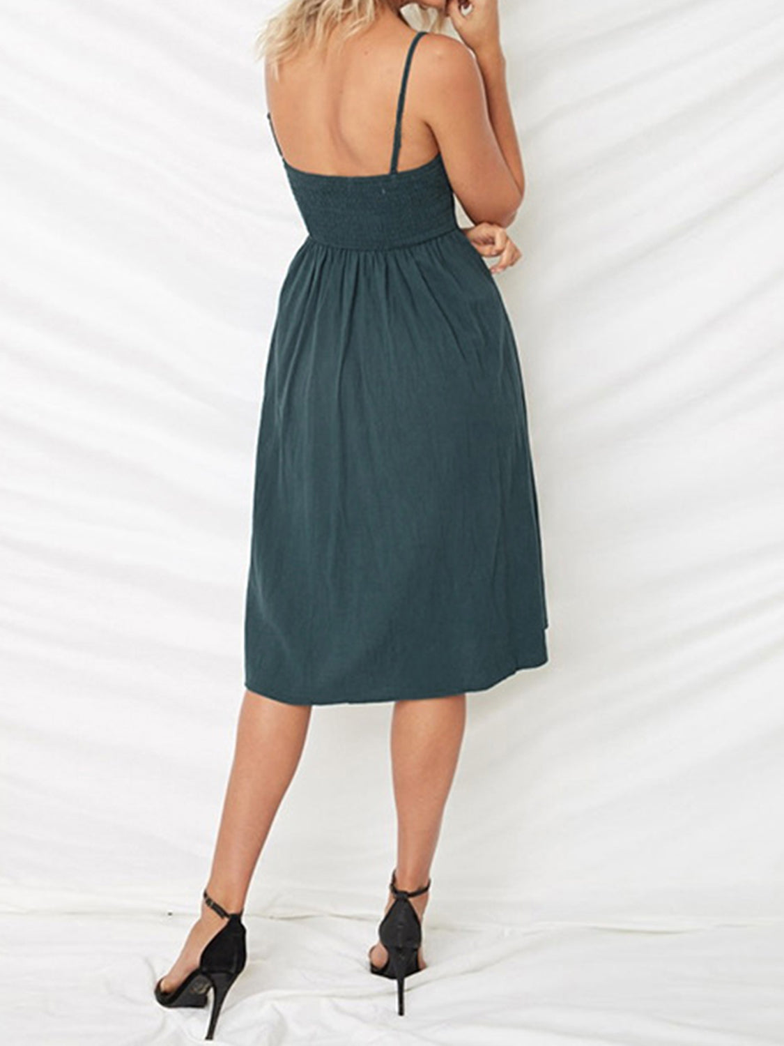 Cutout Smocked Sweetheart Neck Cami Dress Trandify deal