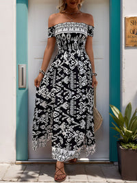 Perfee Slit Printed Off-Shoulder Dress Trandify deal