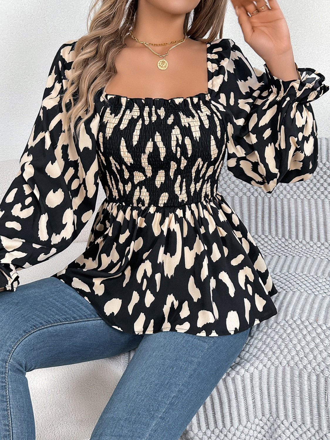 Square Neck Flounce Sleeve Blouse Trandify Deal