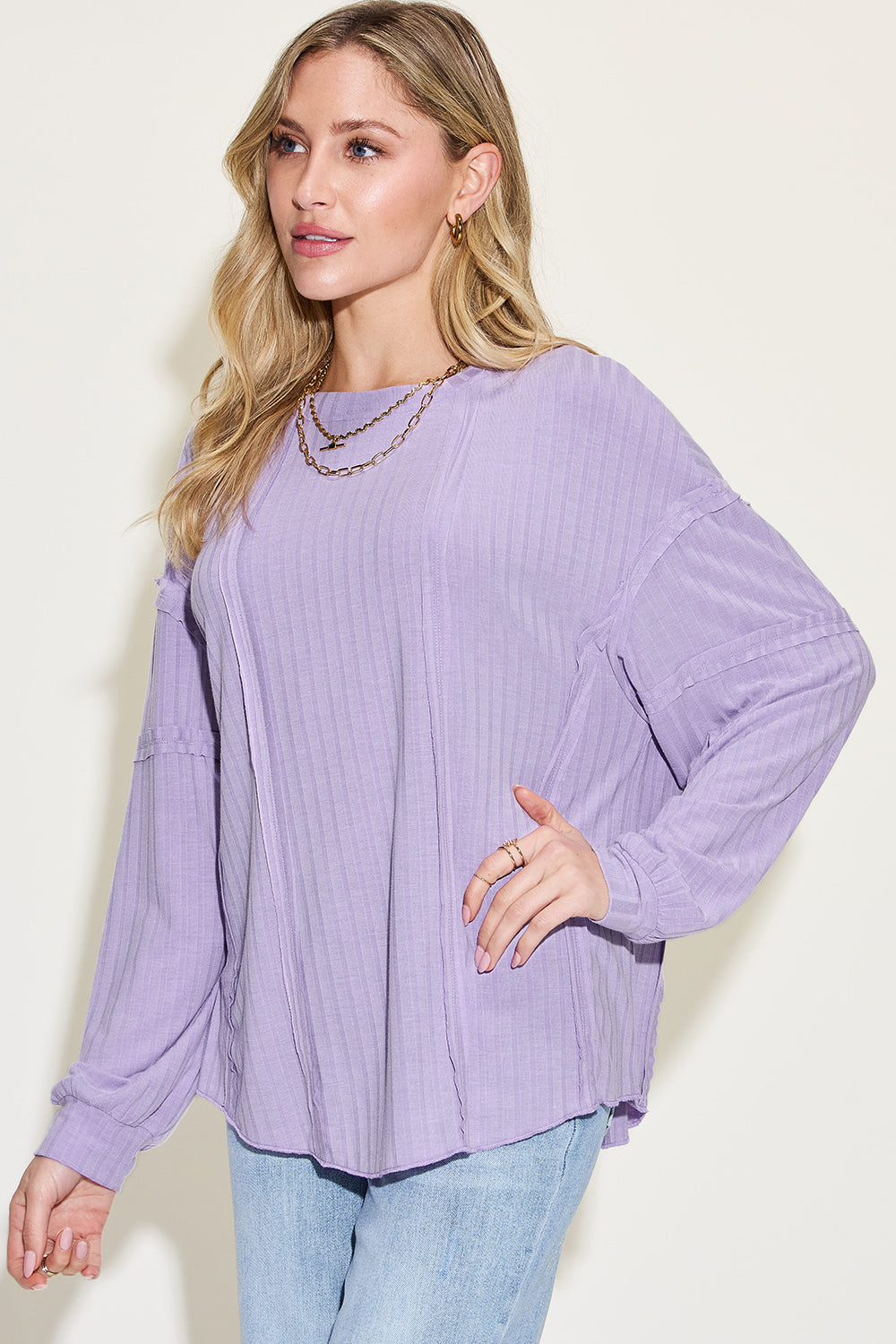 Basic Bae Full Size Ribbed Round Neck Long Sleeve T-Shirt Trandify Deal