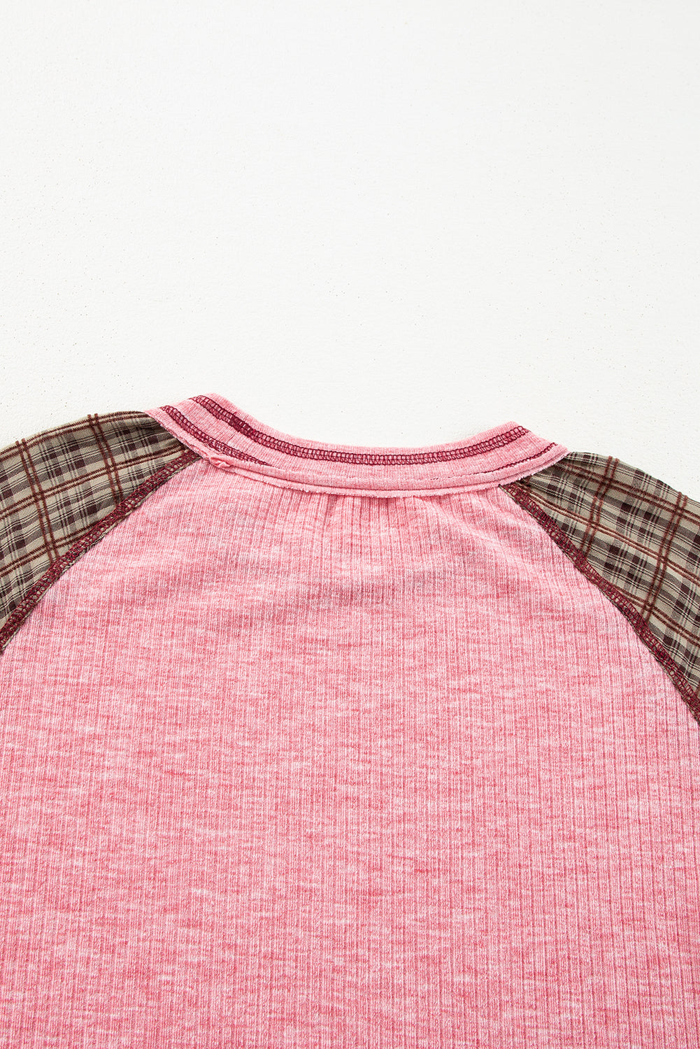 Plaid Floral Patchwork Round Neck Long Sleeve Top Trandify Deal