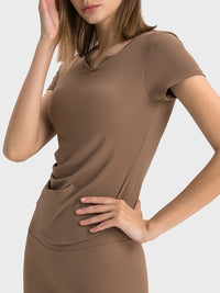 Notched Short Sleeve Active T-Shirt Trandify Deal
