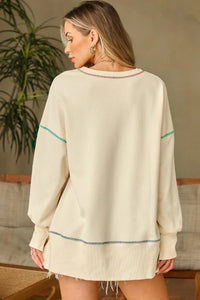 Contrast Stitching Sequin Pumpkin Round Neck Long Sleeve Sweatshirt Trandify Deal