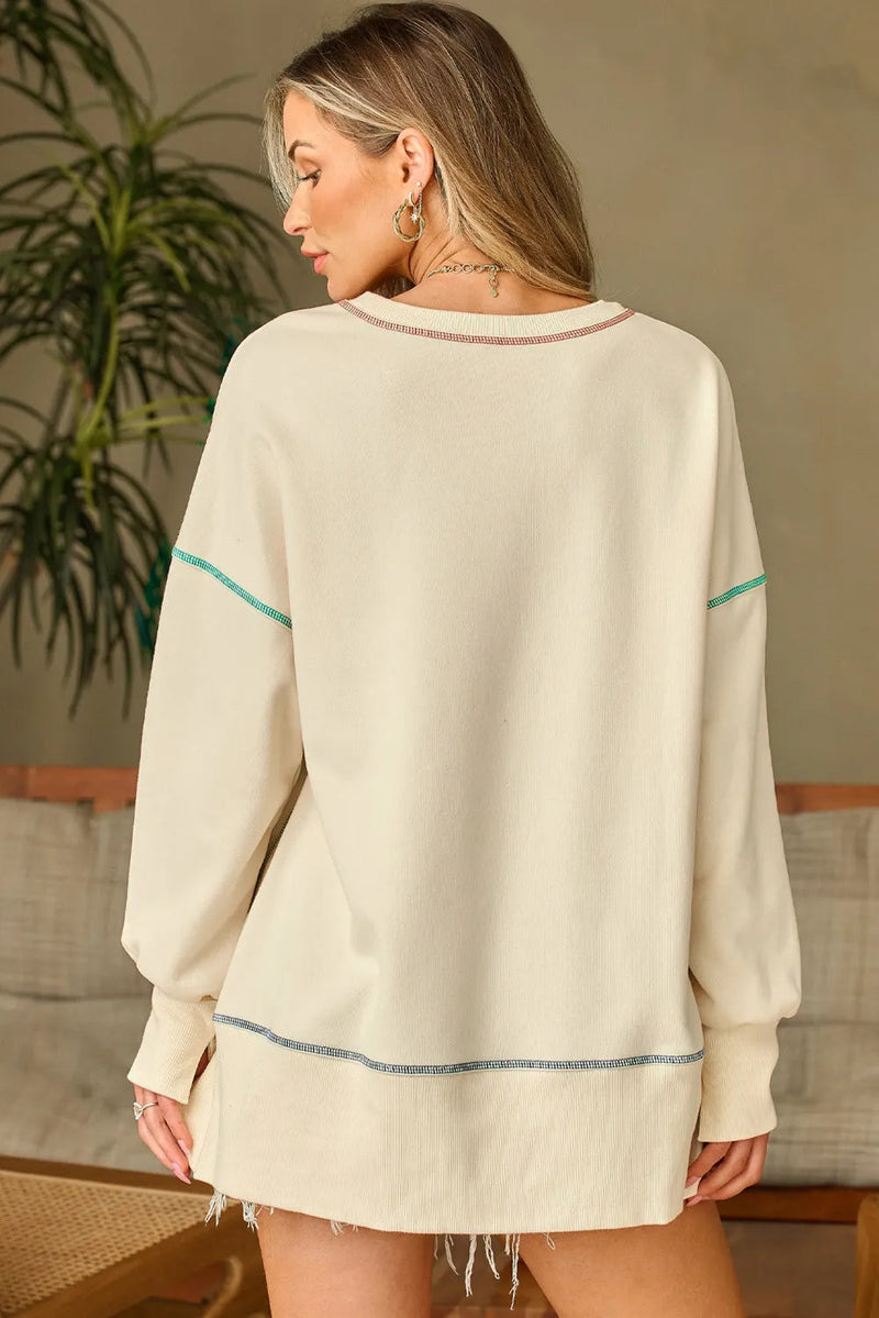 Contrast Stitching Sequin Pumpkin Round Neck Long Sleeve Sweatshirt Trandify Deal