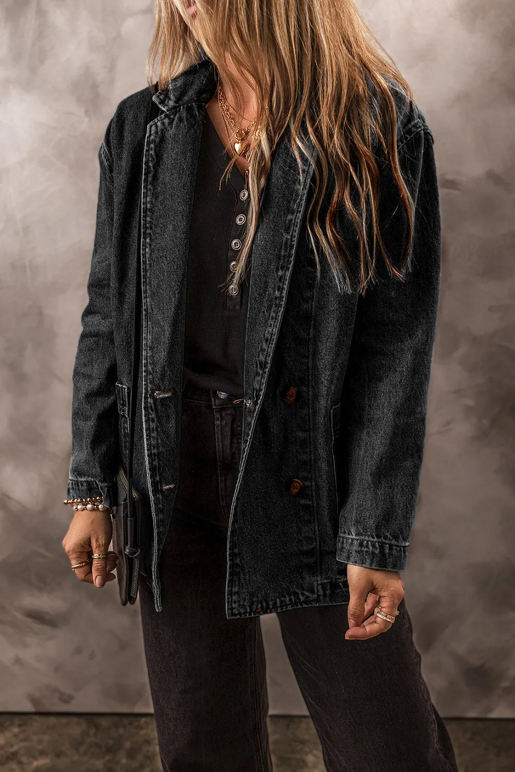Pocketed Long Sleeve Denim Jacket Trandify Deal