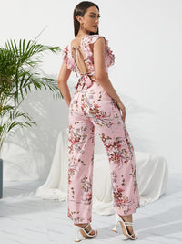 Printed Surplice Cap Sleeve Top and Pants Set Trandify deal
