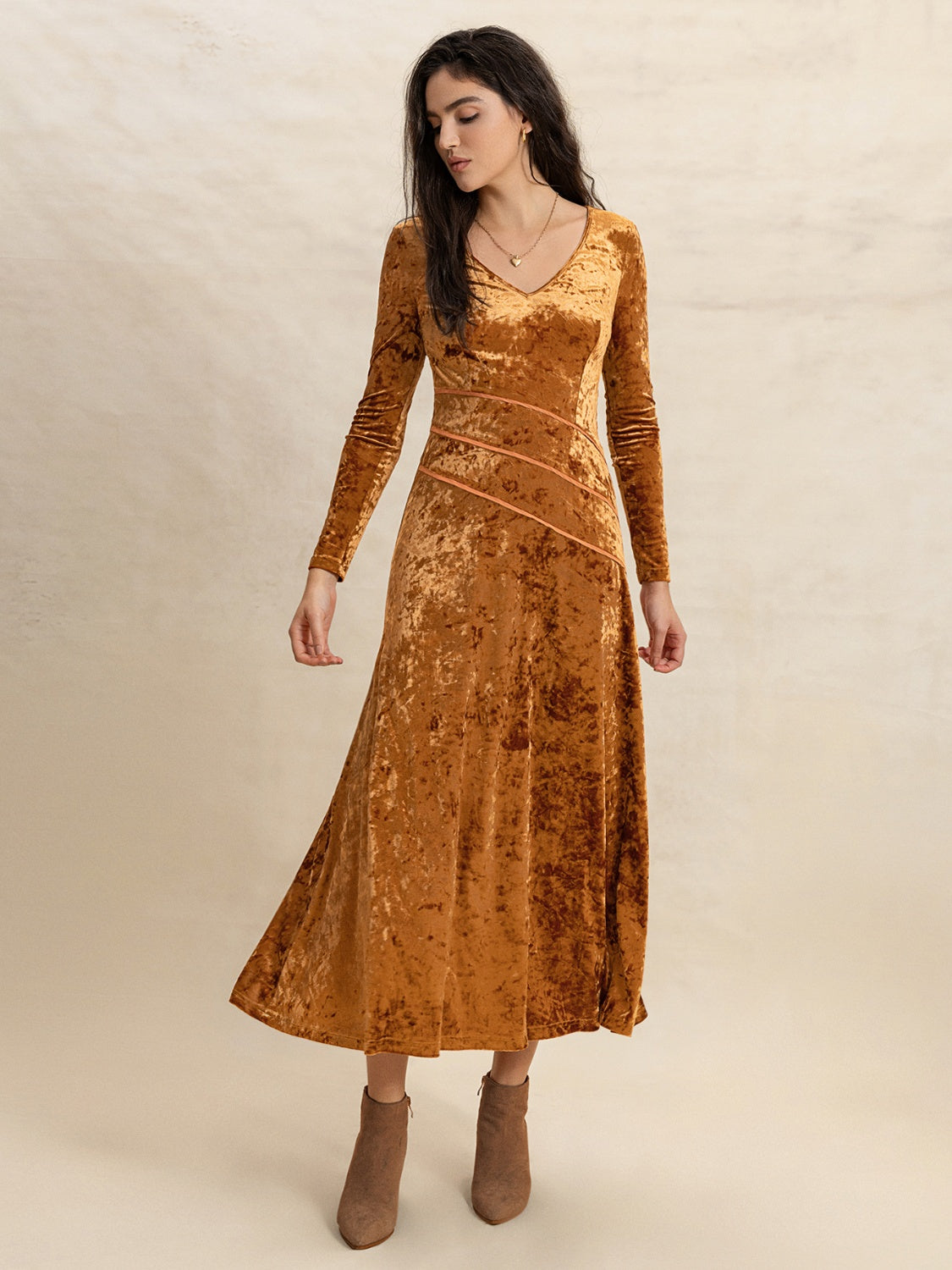 Elegant V-Neck Long Sleeve Midi Dress for Women – Trandifydeal USA
