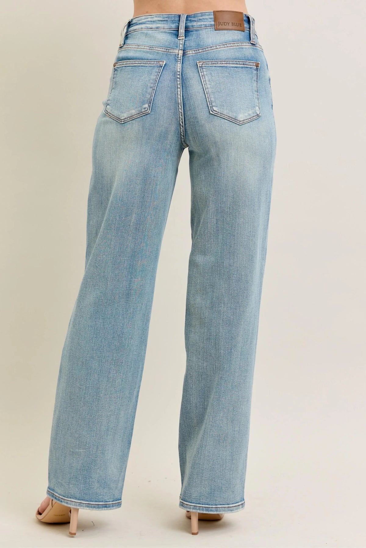 Judy Blue Destroyed Knee Patch Jeans women's straight leg destroyed detail denim