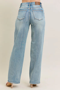 Judy Blue Destroyed Knee Patch Jeans women's straight leg destroyed detail denim