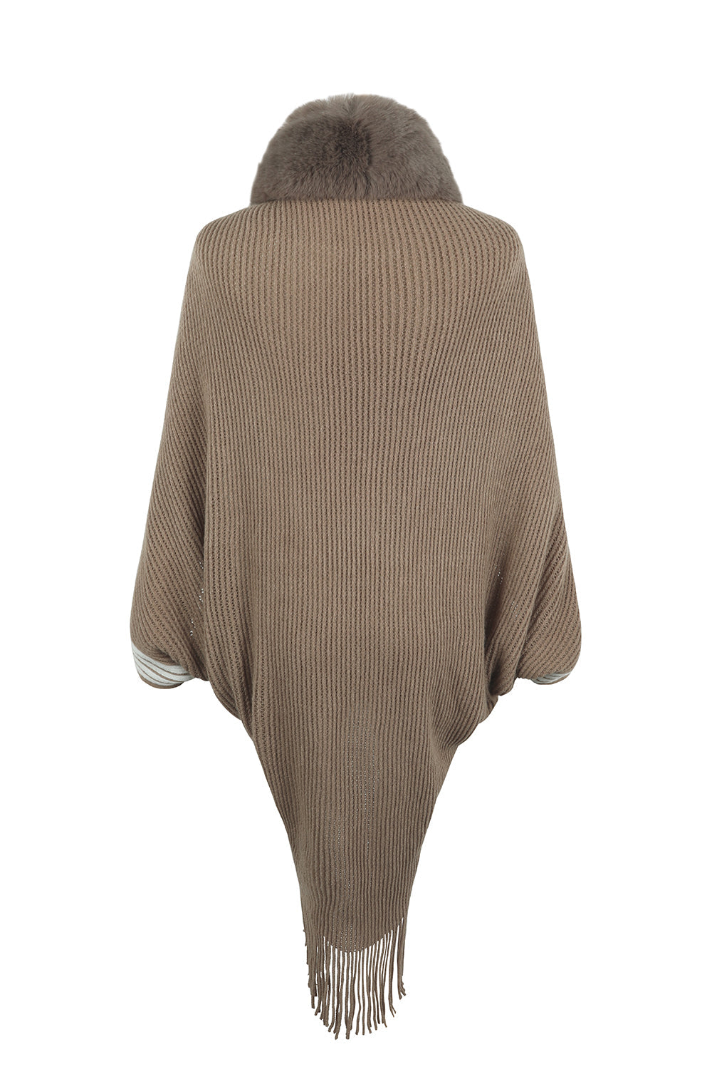 Striped Fringe Detail Long Sleeve Poncho Trandify deal