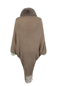 Striped Fringe Detail Long Sleeve Poncho Trandify deal