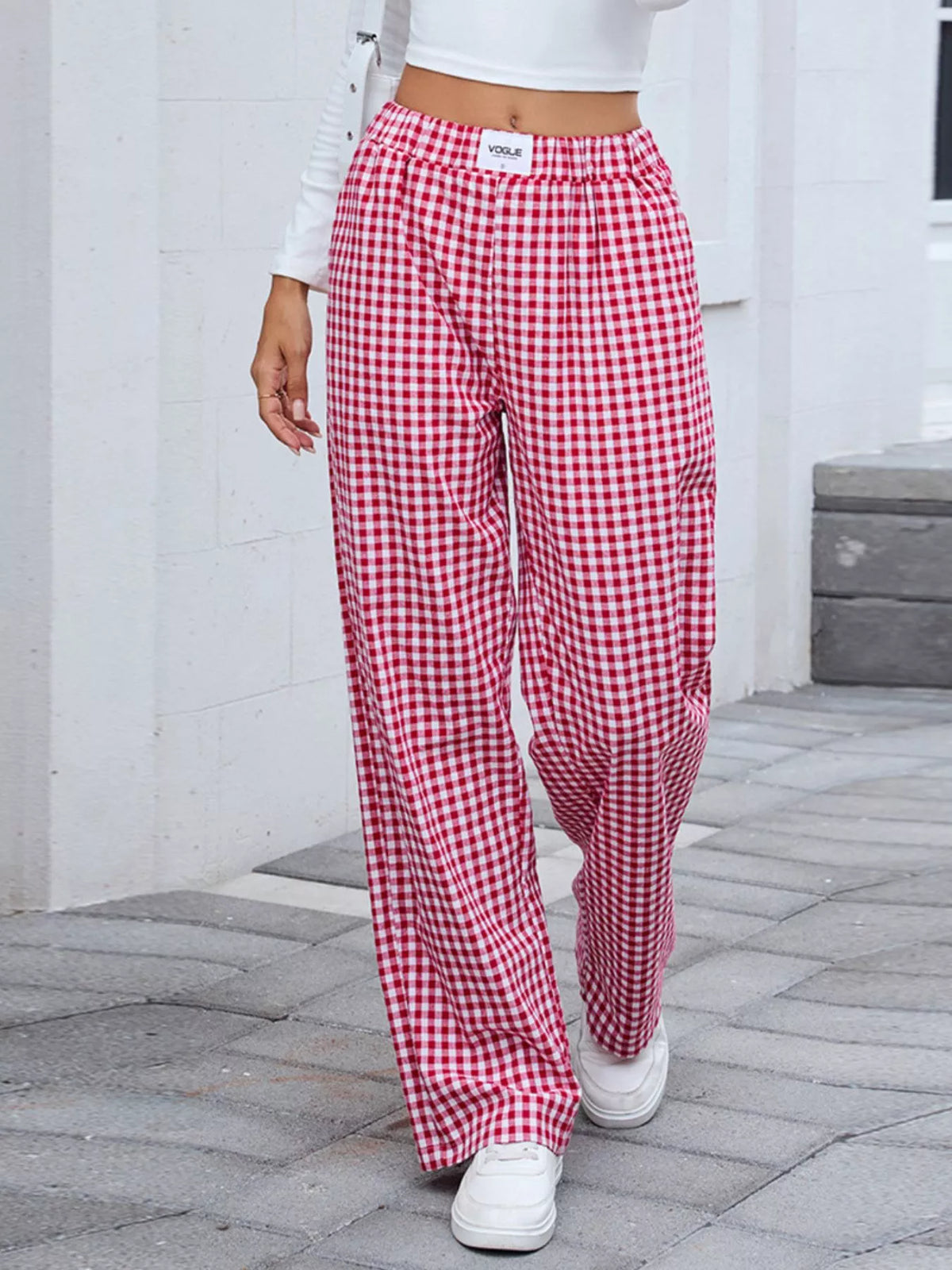 Women's Plaid Wide Leg Cotton Pants