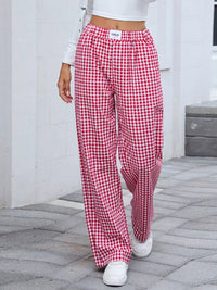 Women's Plaid Wide Leg Cotton Pants