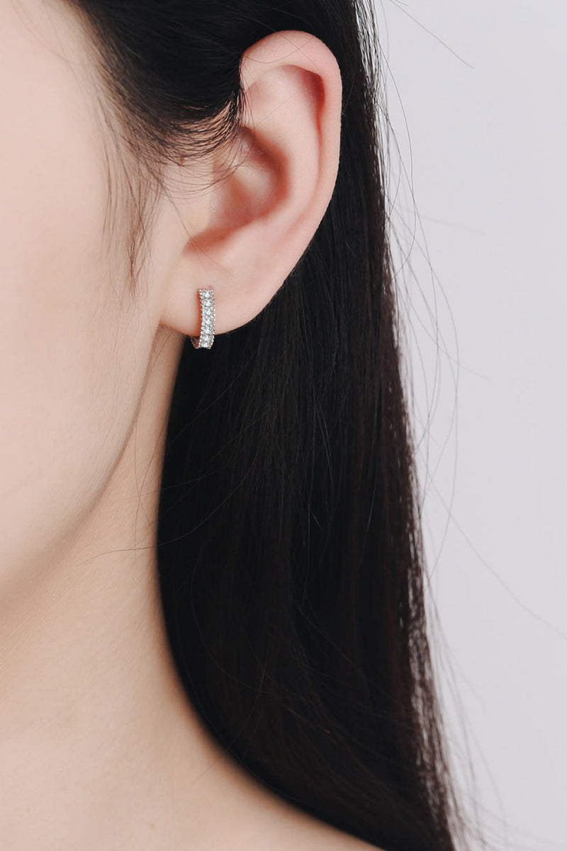 925 Sterling Silver Inlaid Moissanite Huggie Earrings Trandify deal