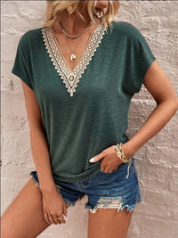 Full Size Lace Detail V-Neck Short Sleeve T-Shirt Trandify deal