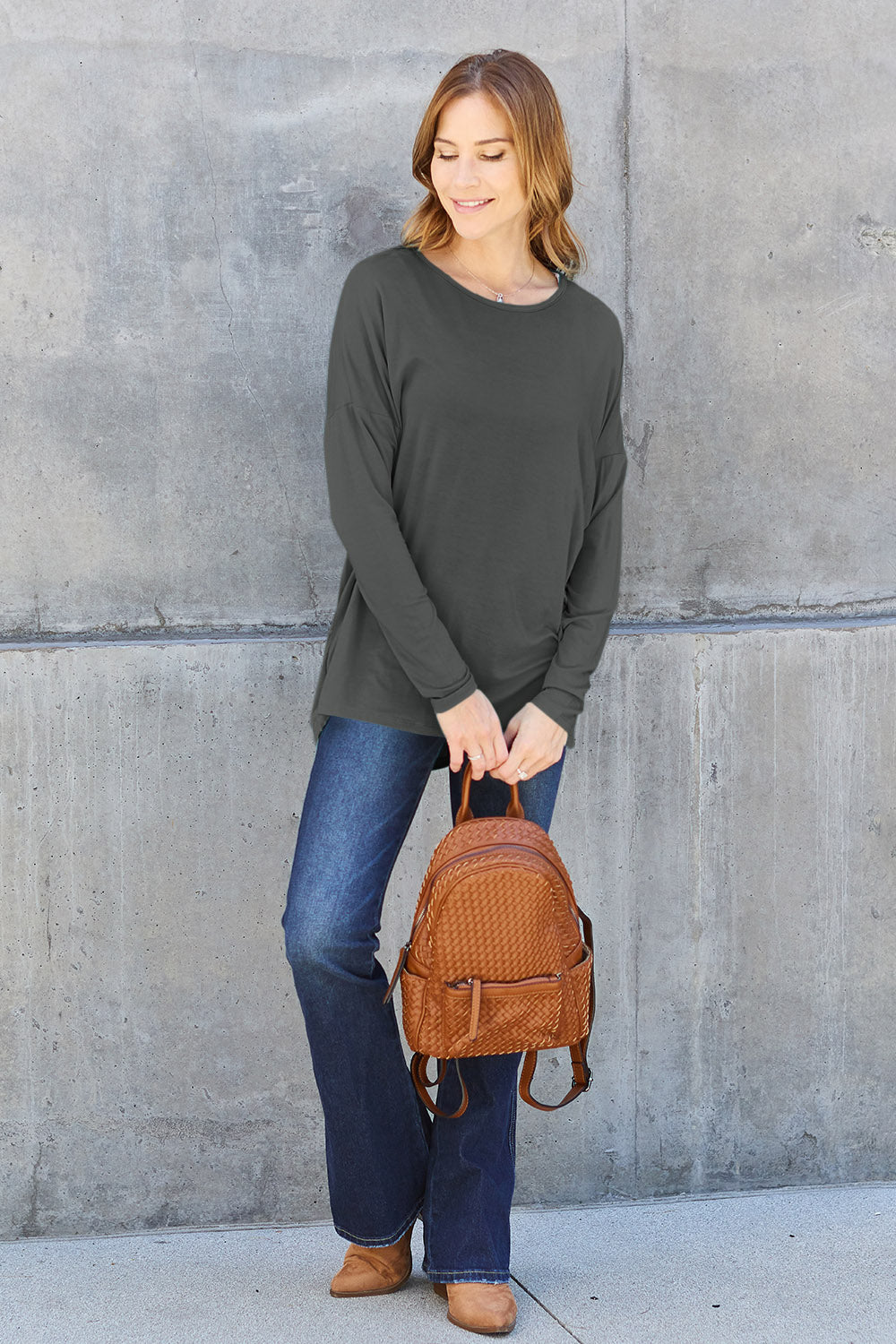 Basic Bae Full Size Round Neck Dropped Shoulder T-Shirt Trandify Deal