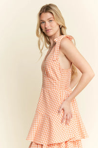 Flowy Checkered Print Dress with Ruffled Skirt – Casual Women’s Fashion