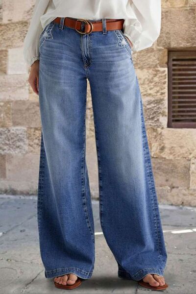 Women's Pocketed Embroidered Straight Leg Jeans - Trandify Deal