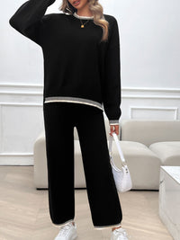 Devine Round Neck Dropped Shoulder Top and Pants Sweater Set Trandify Deal