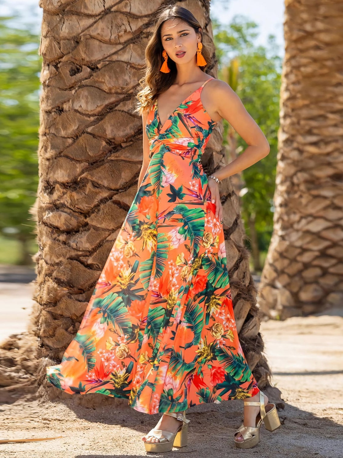 Twisted Printed V-Neck Cami Dress Trandify deal
