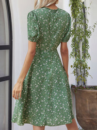 Printed V-Neck Short Sleeve Dress Trandify deal