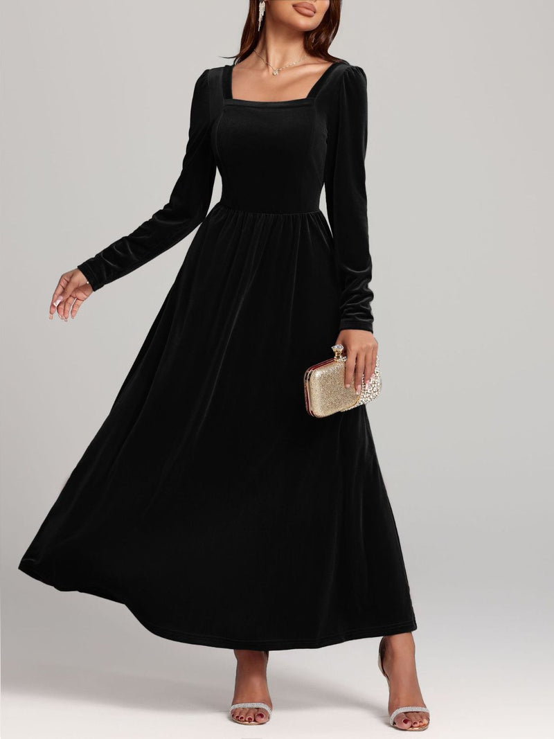 Velvet Square Neck Long Sleeve Dress Trandify Deal