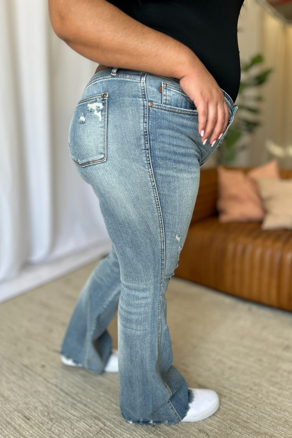 Judy Blue Full Size Medium Rise Tummy Control Destroy Flare Trandify Deal