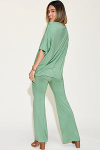 Basic Bae Full Size Bamboo Drop Shoulder T-Shirt and Flare Pants Set Trandify Deal