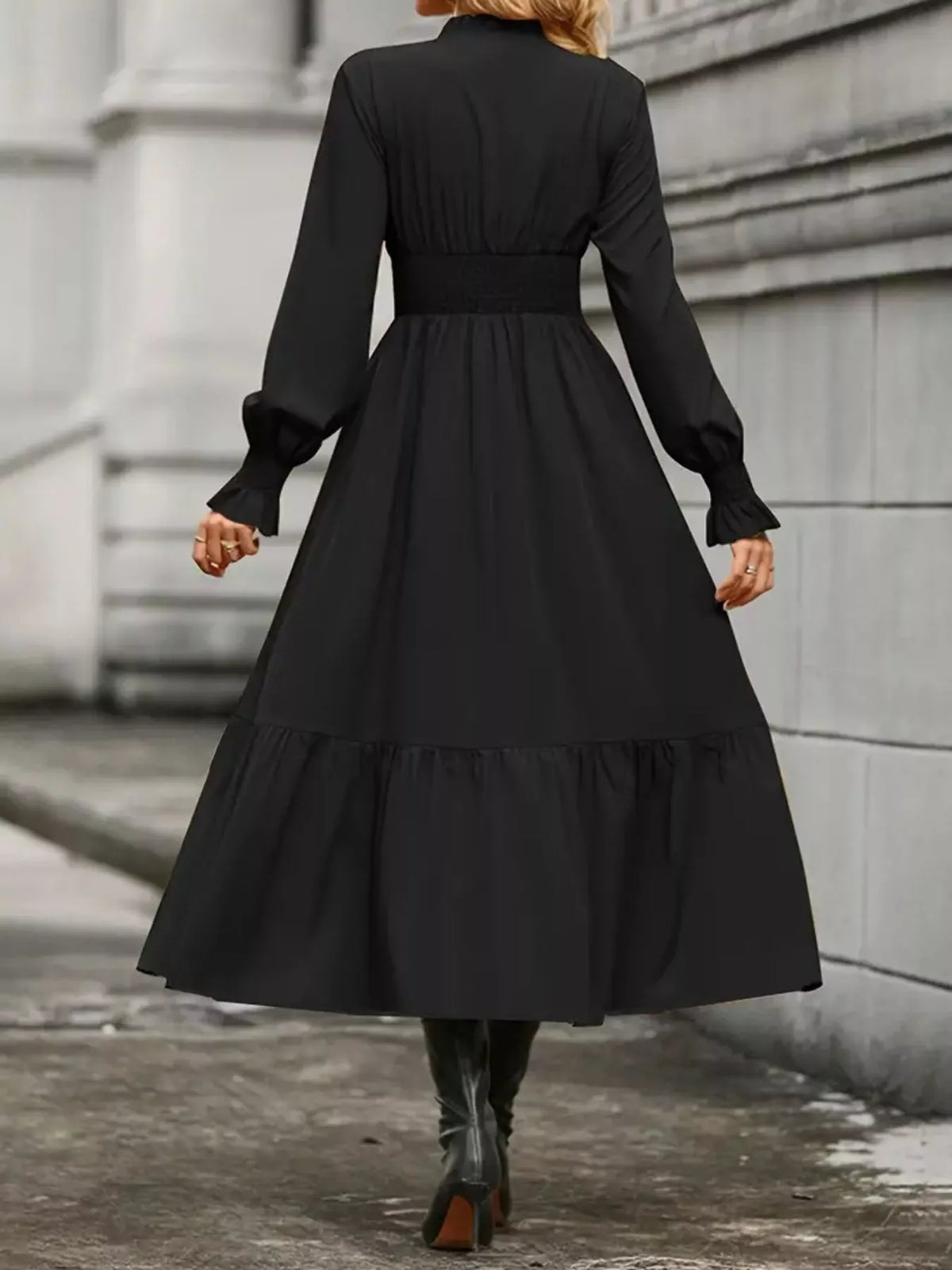 Ruched Midi Dress Long Sleeve Tiered Bodycon - Regular & Plus Size