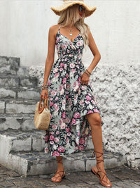Smocked Printed Halter Neck Midi Dress Trandify Deal