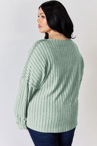 Basic Bae Full Size Ribbed Half Button Long Sleeve T-Shirt Trandify Deal