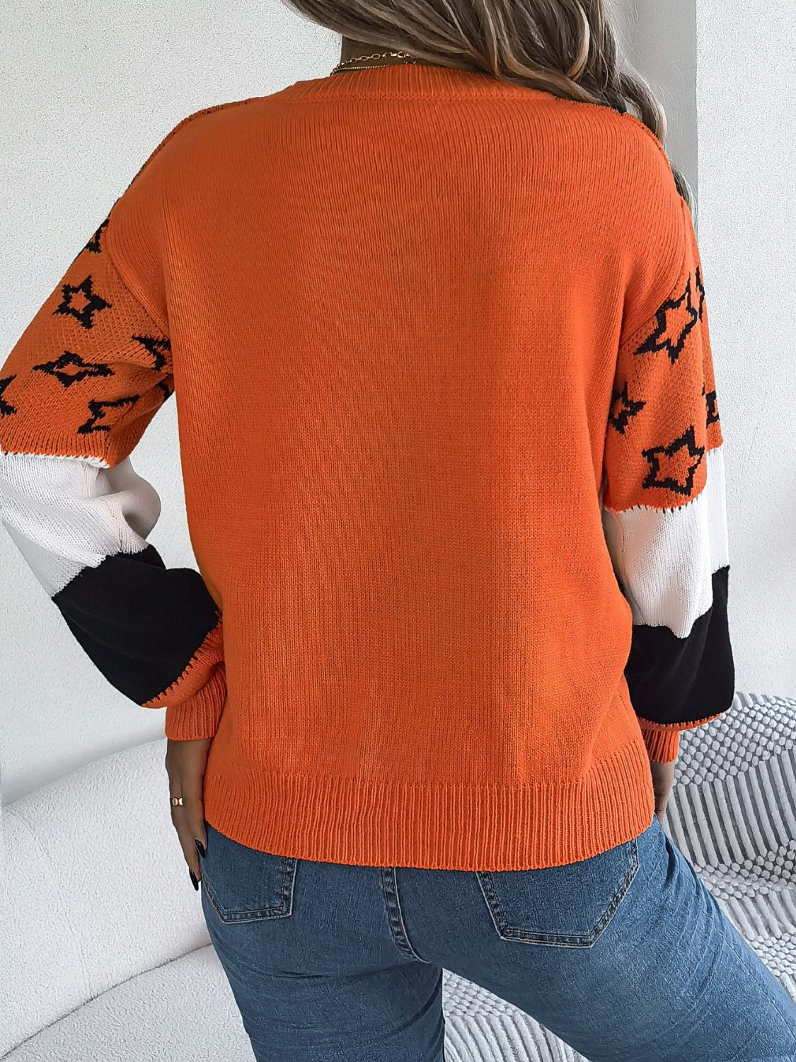 Star Contrast Round Neck Sweater Trandify Deal