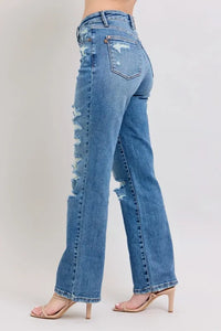 Judy Blue Destroyed Straight Leg Jeans high waist style