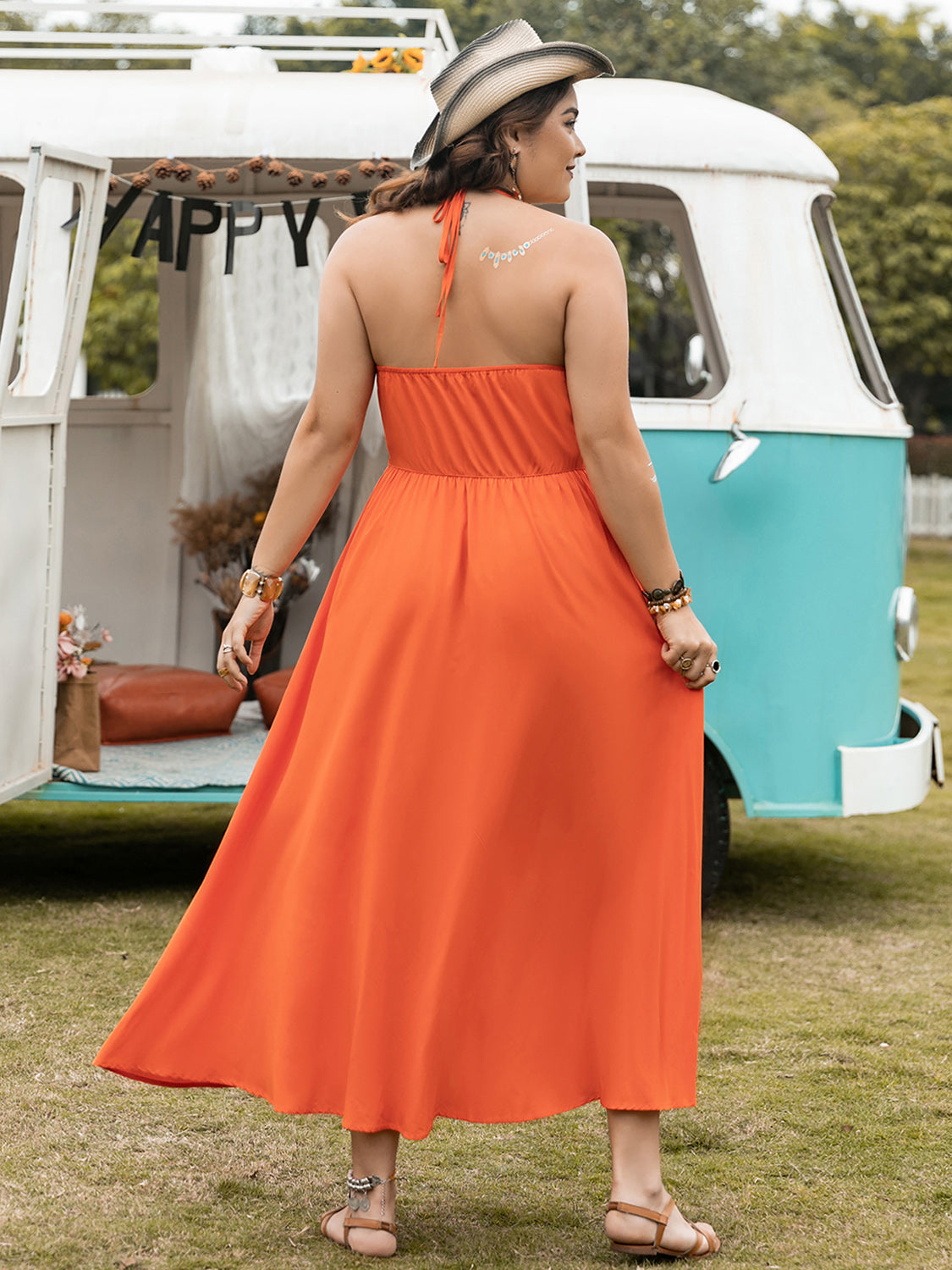 Plus Size Halter Neck Midi Dress Trandify deal