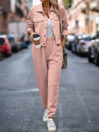 Plaid Texture Snap Down Top and Pants Set Trandify deal