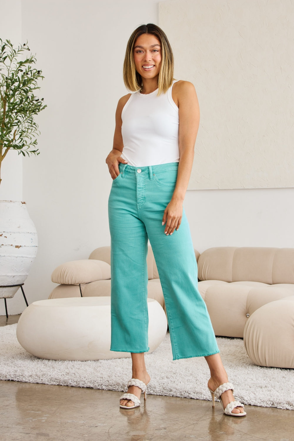RFM Full Size Tummy Control High Waist Raw Hem Jeans Trandify deal