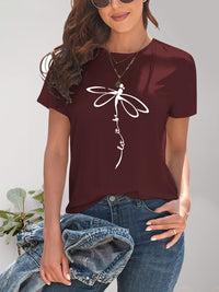Dragonfly Graphic Round Neck Short Sleeve T-Shirt Trandify deal