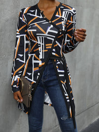 Perfee Geometric Surplice Long Sleeve T-Shirt Trandify deal